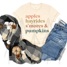 Load image into Gallery viewer, Apples Hayrides Smores And Pumpkins (Adult - Infant)