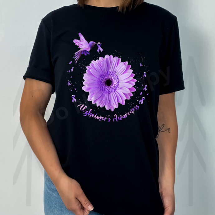 Hummingbird Sunflower Purple Ribbon Alzheimers Awareness (Adult - Infant)