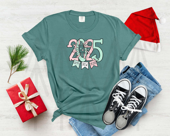 2025 Happy New Year Retro Pastels Doodle (Adult - Infant)