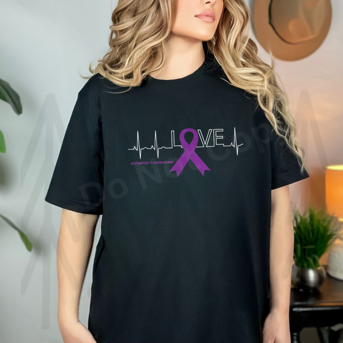 Love Heartbeat Purple Ribbon - White Lettering (Adult - Infant)