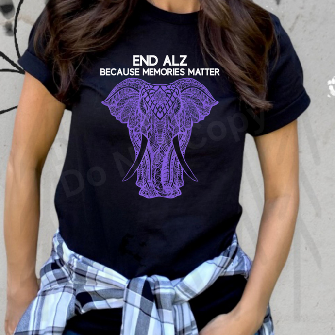 END ALZ Because Memories Matter Elephant - White Lettering (Adult - Infant)
