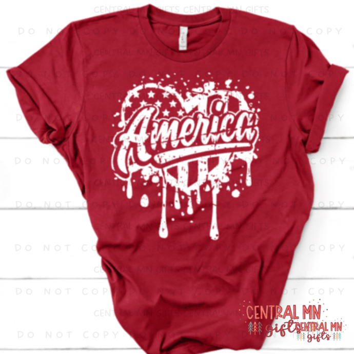 American Dripping Flag Heart Shirts