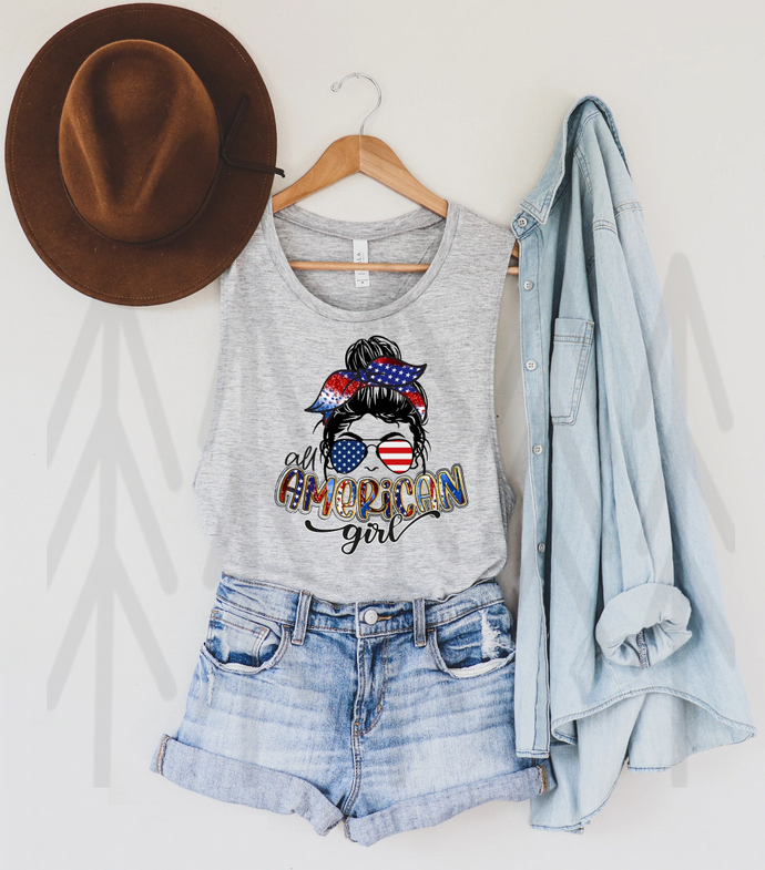 All American Girl - Messy Bun Shirts & Tops