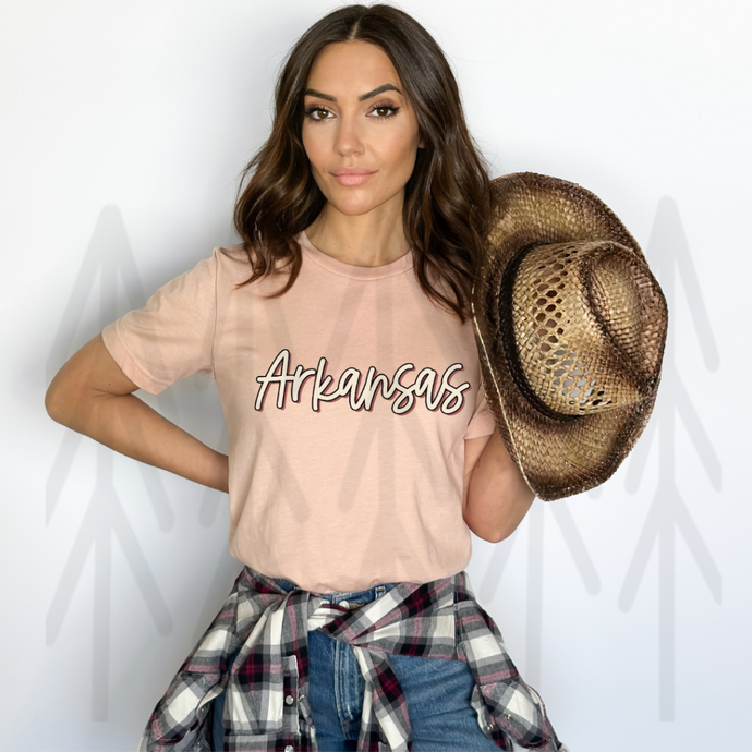 Arkansas Boho Script State (Adult Shirt)