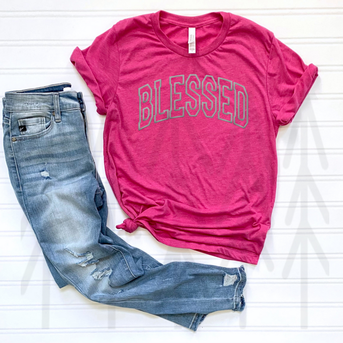 Blessed - White - Faux Embroidery (Adult - Infant)