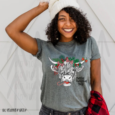Merry Christmas Yall Highland Cow Shirts