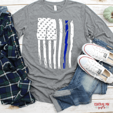 Distressed Flag With Blue Stripe - Police Officers Shirts & Tops