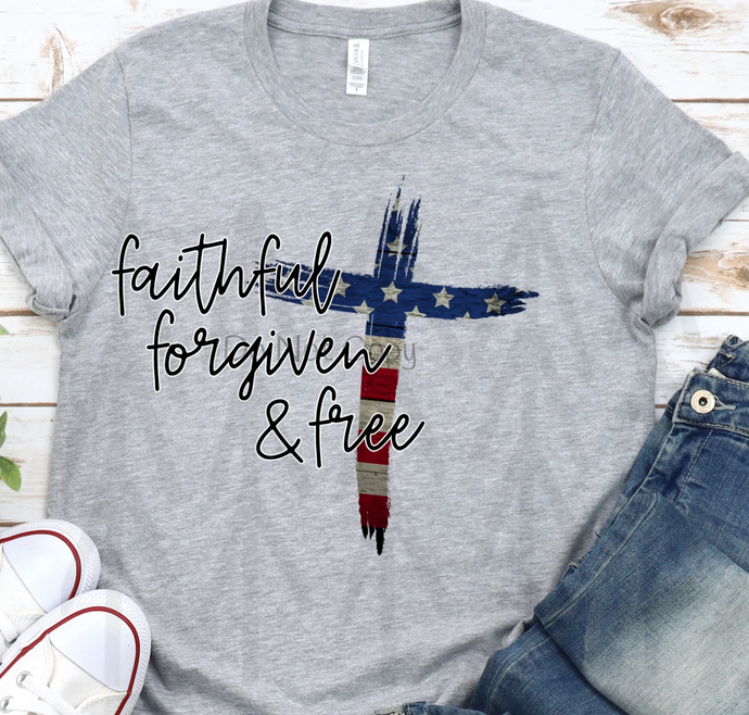 Faithful Forgiven And Free Flag Shirts & Tops