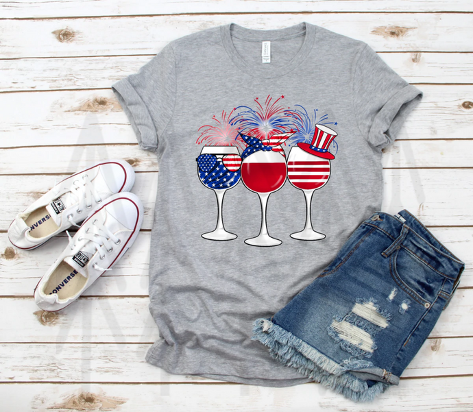 Fourth Of July Wine Glasses Shirts & Tops