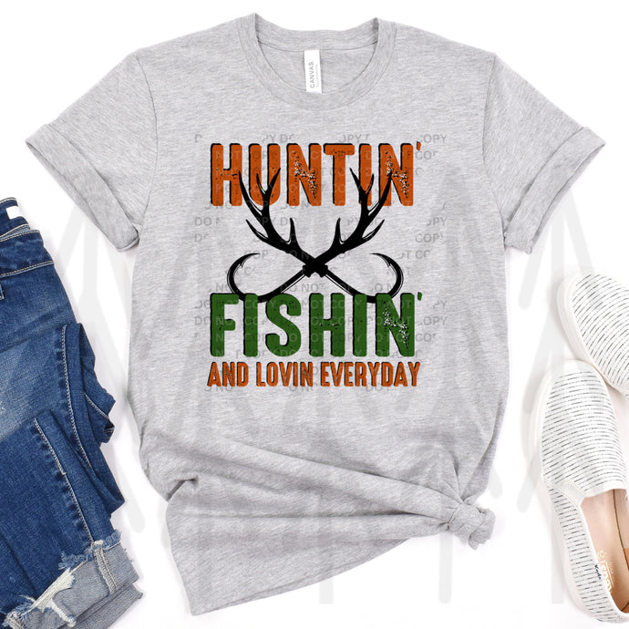 Huntin' Fishin' And Lovin Everyday - Orange And Green (Adult - Infant)