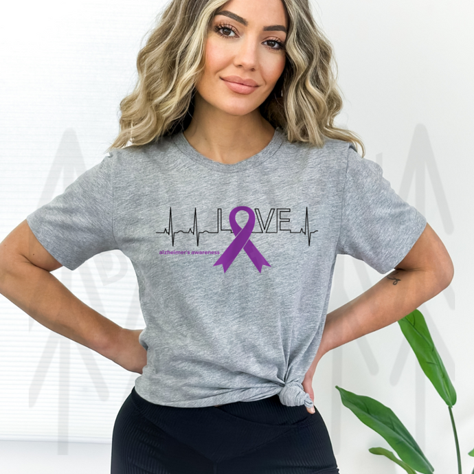 Love Heartbeat Purple Ribbon - Black Lettering (Adult - Infant)