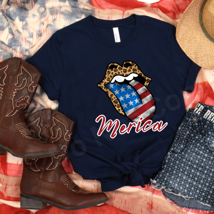 Merica - Patriotic Mouth With Tongue - For Dark Colors (Adult - Infant)