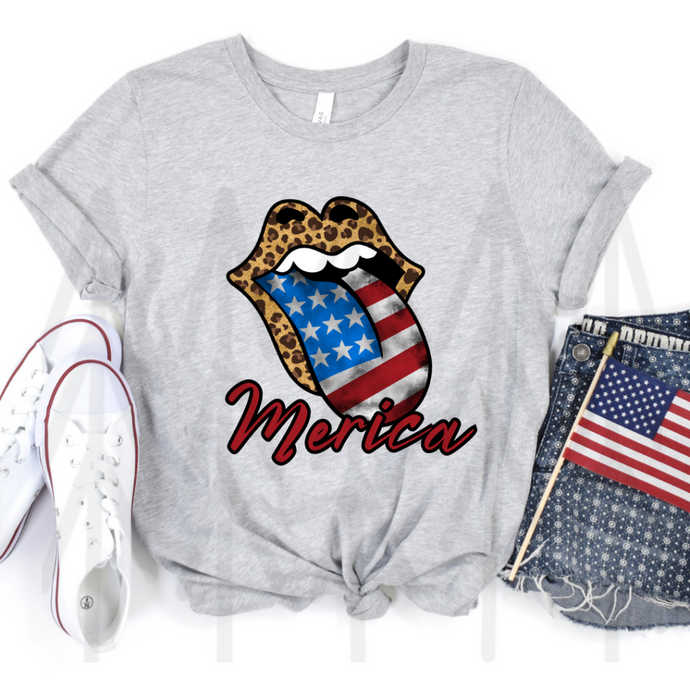Merica - Patriotic Mouth With Tongue - For Light Colors (Adult - Infant)