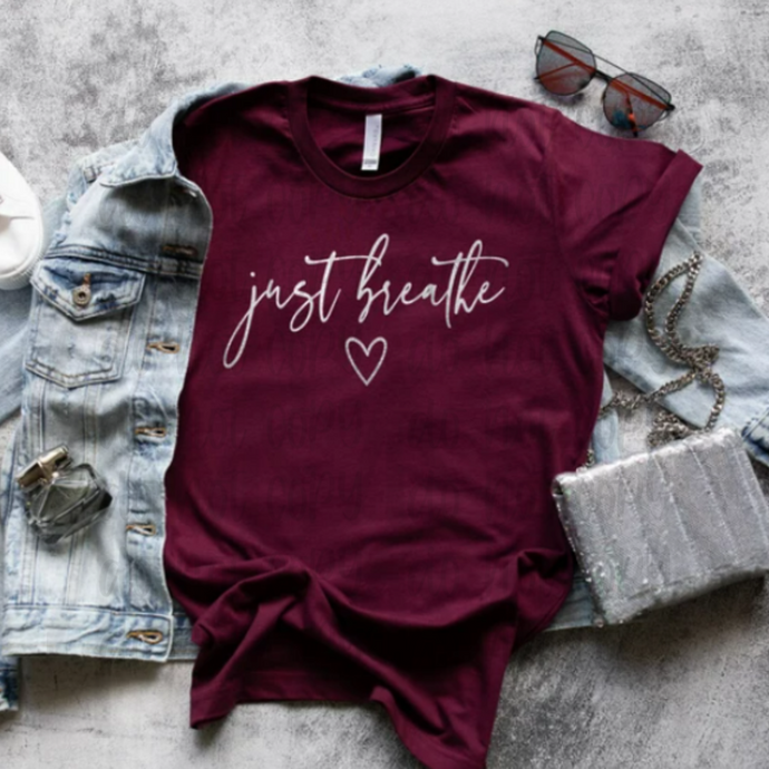 Just Breathe W Heart- White Shirts
