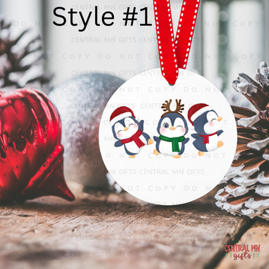 Penguin Family - Ceramic Ornament 3 Round Ornaments