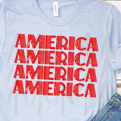 Retro Stacked America - Red Lettering Shirts