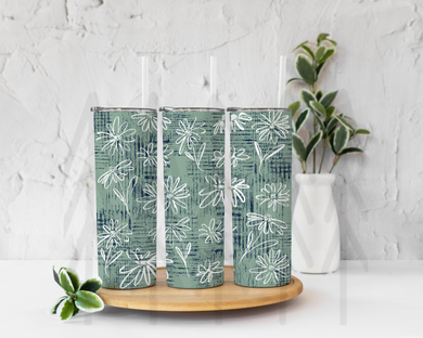 Seafoam And Navy White Floral Tumbler