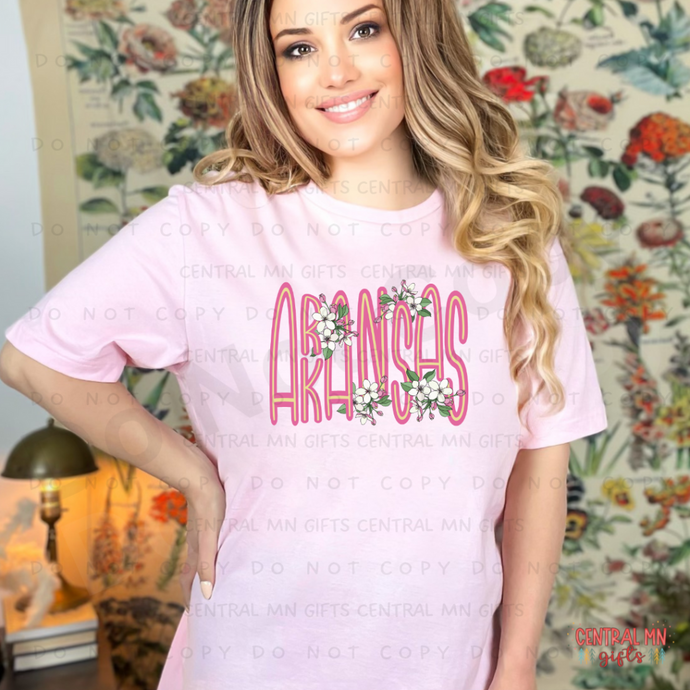 State Flowers - Arkansas Pink Lettering V2 (Adult Infant) Shirts
