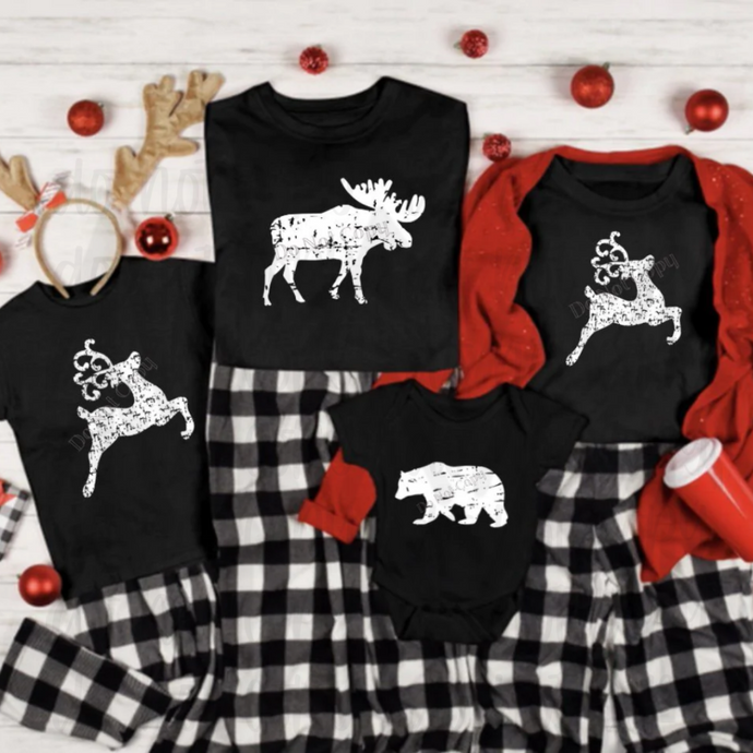 Distressed Reindeer Moose Bear (Adult) Shirts