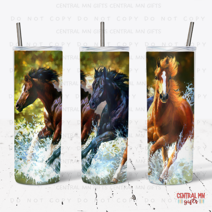 Three Horses Watercolor - 20 Oz Skinny Tumbler - 20 oz Skinny Tumbler