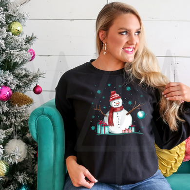 Snowman With Aqua Snowflakes Shirts