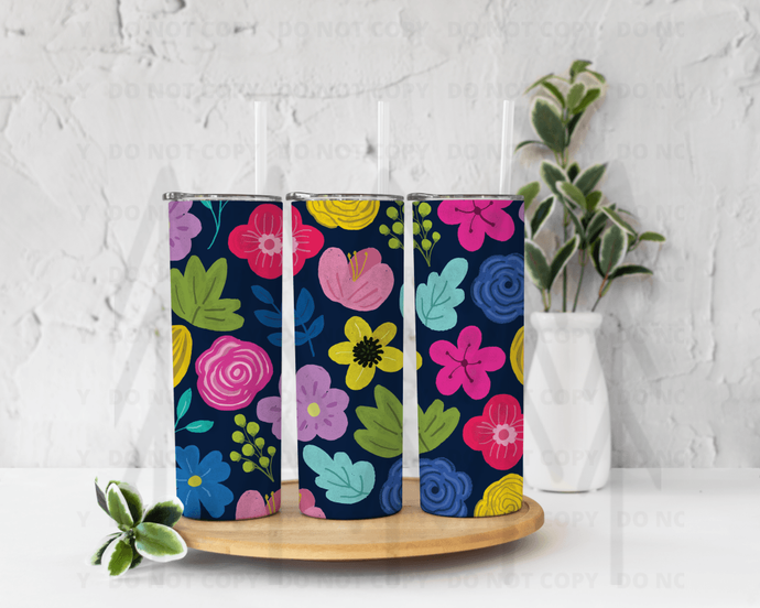 Navy Bold Floral Tumbler